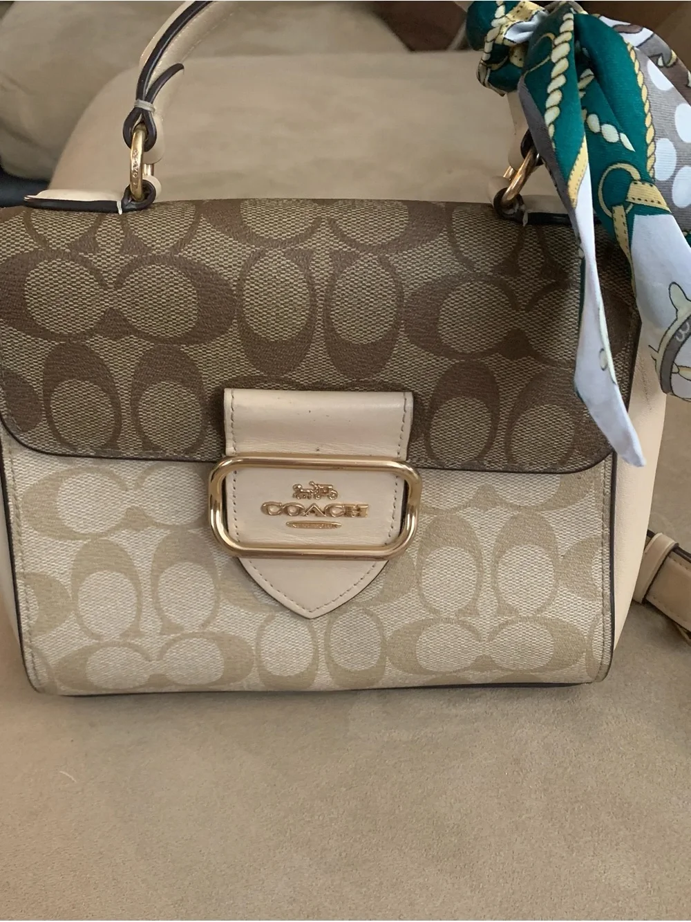 Coach Women's Morgan Top Handle Satchel Colorblock Signature Canvas, Khaki Multi